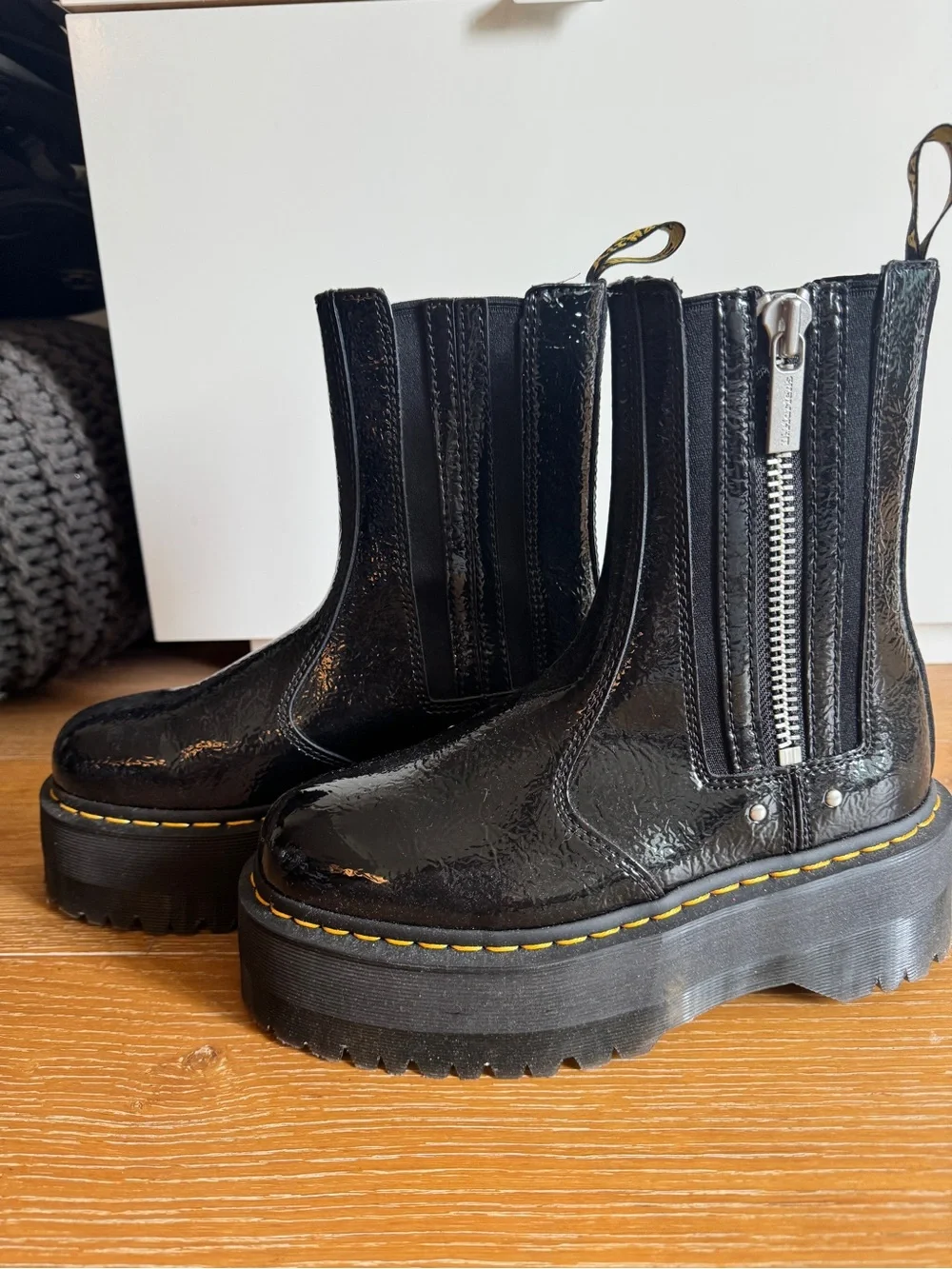 Dr Martens Black Patent Platform Chelsea Boots